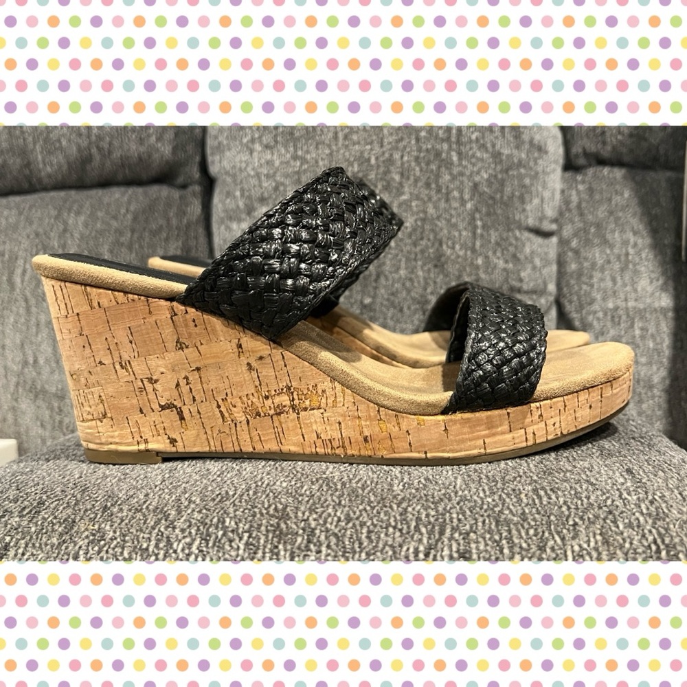 Style & Co. Daliaa Black Woven Faux Leather Cork Wedge Sandals 9.5